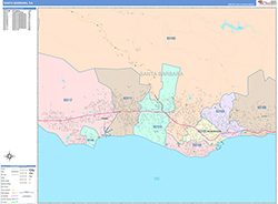 Santa Barbara Wall Map Color Cast Style 2026